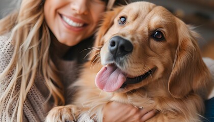 Poster - Celebrating the Joyful Bond of Affection Between a Young Woman and Her Beloved Dog