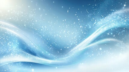 A blue and white background with snowflakes and a wave