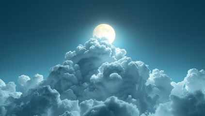 Wall Mural - 3d render of a large white cloud in the shape of the moon with bright light...
