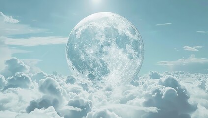 Wall Mural - a giant white moon in the sky surrounded by clouds with a centered...