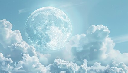 Wall Mural - a giant white moon in the sky surrounded by clouds with a centered...