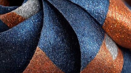 Sticker -   A zoomed-in image of a blue, orange, and black tie featuring a diamond design at its base