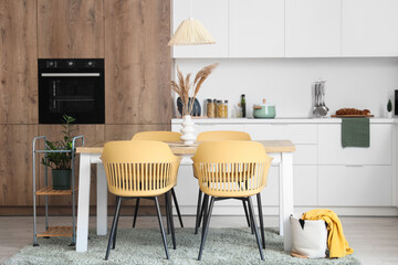 Wall Mural - Interior of modern dining room with table and chairs