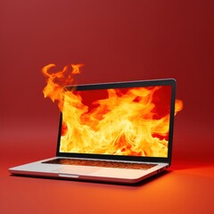 Wall Mural - Burning laptop background computer burning.