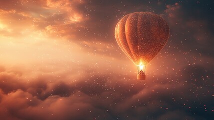 Wall Mural -   A hot air balloon flying in a star-filled sky, with a radiant light inside