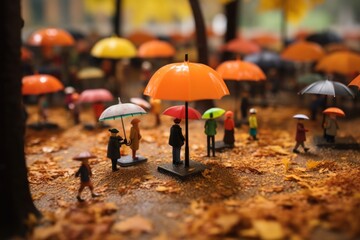 Poster - Autumn umbrellas day tilt-shift.