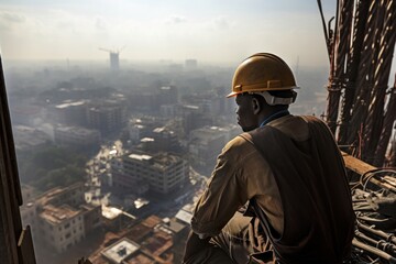 Poster - Construction worker building architecture outdoors.