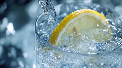 Canvas Print -   A detailed image of water with a lemon slice inside a faucet