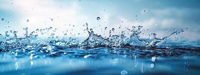 Wall Mural - splashes of water on a dark blue background, water drops on a dark background