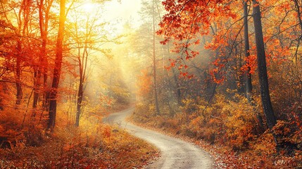 Canvas Print -  Dirt road surrounded by trees and leaves in a forest