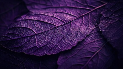 Canvas Print -   A zoomed-in shot of a purplish foliage against a dark backdrop, featuring a fuzzy depiction of the leaf's upper portion