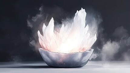 Canvas Print - Glowing White Flower in a Bowl - Abstract Fantasy Art