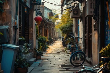 Canvas Print - Street old town in Asia city architecture outdoors.