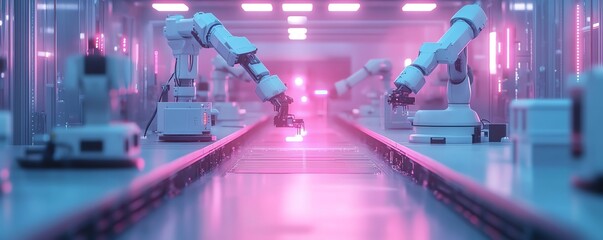 Aufkleber - Electronics factory with automated robot arm assembly line