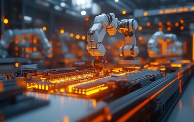 Aufkleber - Fully automated electronics factory with robotic arms working efficiently