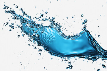 Blue water splash with air bubbles isolated on a white background.