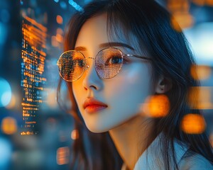 Aufkleber - Asian Female Digital Entrepreneur Working on Computer Code Reflected on Face, Developing eCommerce App Using AI and Big Data