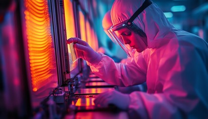 Aufkleber - Electronics Factory Semiconductor Process Two SterileSuited Technicians Taking Out Silicon Wafer, Advanced Manufacturing Setting