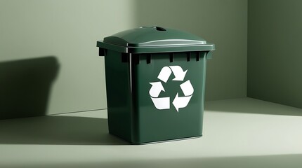 recycling bin isolated on flat pale green background , eco trash can with copy space (2)