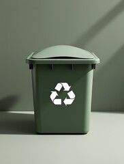 recycling bin isolated on flat pale green background , eco trash can with copy space (2)