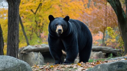 Black Bear in Fall Forest: Close-up Portrait