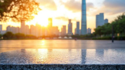 Canvas Print - A city skyline with a large building in the background