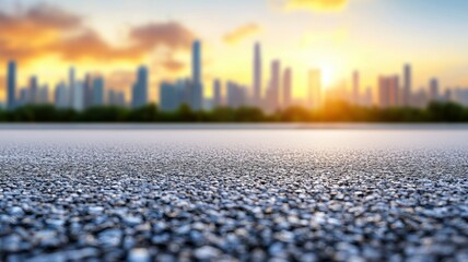 Sticker - A city skyline is visible in the background with a sun setting in the distance