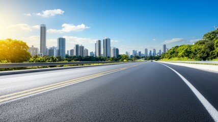 Sticker - A city skyline is visible in the background of a road