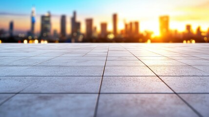 Poster - A city skyline with a large building in the background