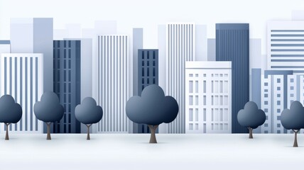 Wall Mural - A cityscape with tall buildings and trees