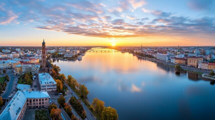 Canvas Print - A city skyline with a river running through it