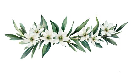 Wall Mural - Edelweiss Watercolor Clipart Featuring Delicate White Flowers and Lush Green Leaves in 3D Render