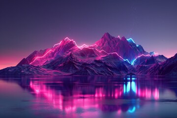 Wall Mural - a mountain range with a large red circle in the sky, generative ai image