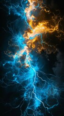 Wall Mural - blue and yellow lightning in front of black 