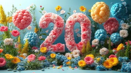 Sticker - Colorful floral arrangement celebrating the number 20.