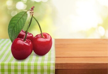 Sticker - Fresh ripe sweet cherries with leaf