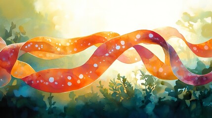 Sticker - Abstract Watercolor Landscape with Flowing Ribbon