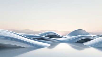 Wall Mural - Abstract digital landscape with soft, flowing hills and gentle skies, reflecting the serene beauty of minimalistic design