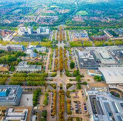 Aerial view of Milton Keynes, a city in Buckinghamshire, England