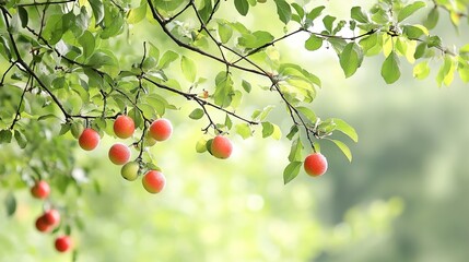 Poster - Red Fruit on a Lush Green Tree Branch