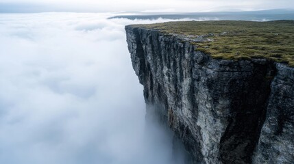 Canvas Print - Dramatic cliff overlooking misty landscape