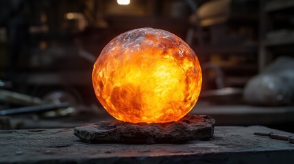 Wall Mural - Glowing orange crystal ball on dark background