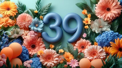 Poster - A vibrant floral arrangement featuring the number 39.