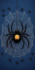 Canvas Print - Halloween Spider Web with Spiders on Blue Background   3D Render