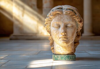 Canvas Print - Serene ancient marble bust in warm sunlight