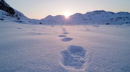 Poster - Snowy mountain landscape with footprints in the snow