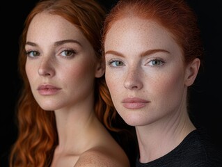 Wall Mural - Striking portrait of two young women with contrasting hair colors