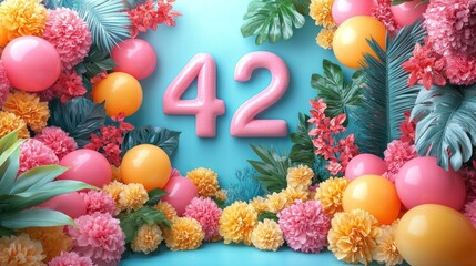 Canvas Print - Colorful floral arrangement with the number 42 in a vibrant setting.