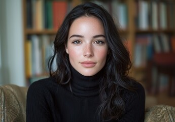 Poster - Thoughtful woman with dark hair in cozy sweater