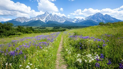 Poster - Scenic mountain landscape with wildflower meadow